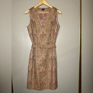 Talbots Paisley Sheath Dress Silk Blend Belted Shimmer Lined Size 8